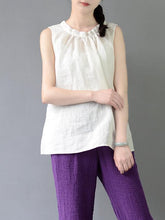 Simple Pure Color sleeveless Ramie Cotton Shirt
